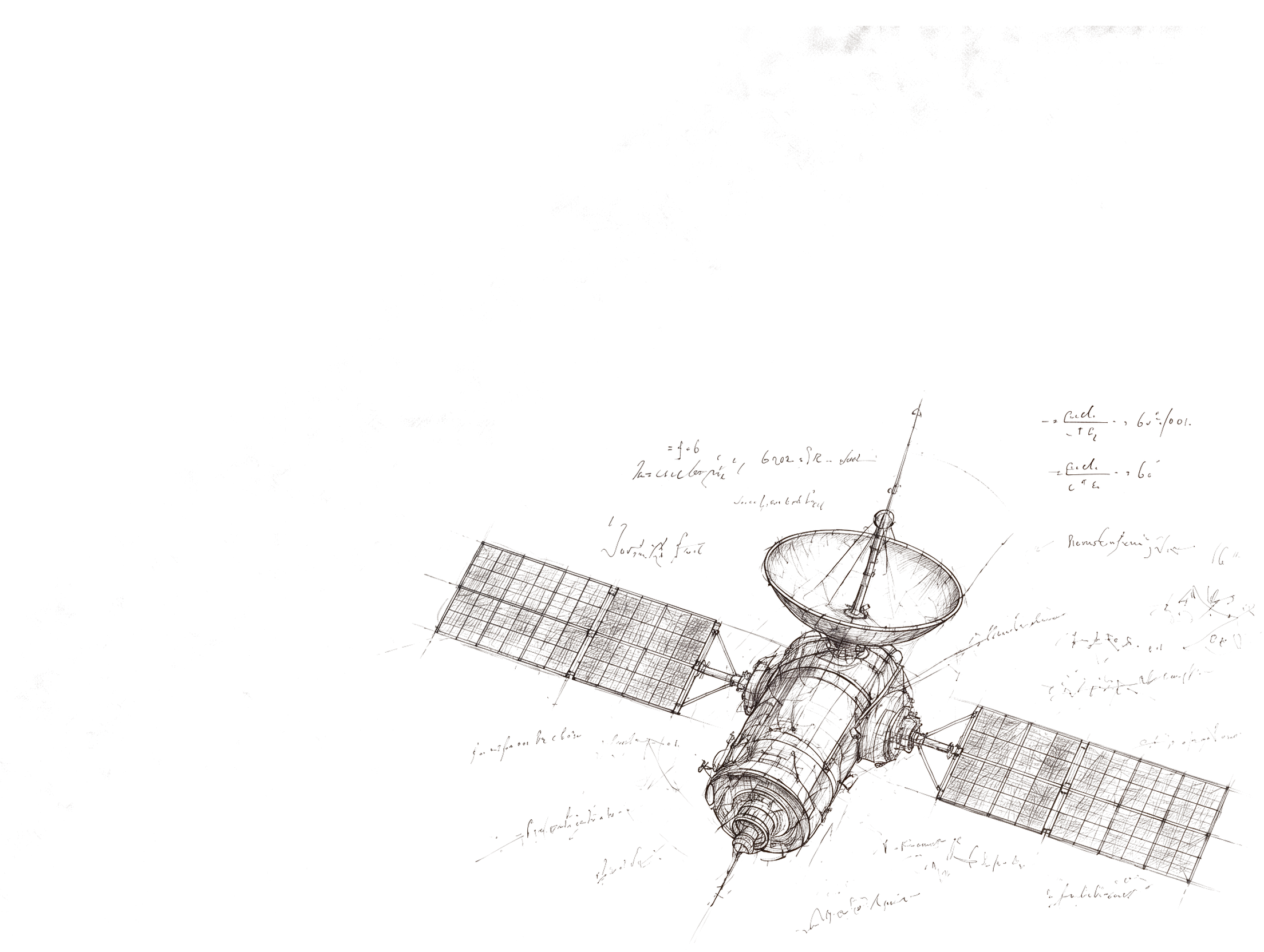 A draughtsman's study of a communications satellite